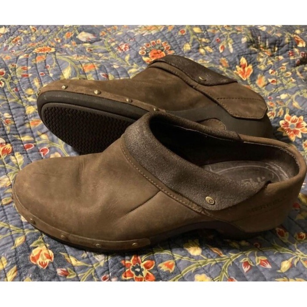 MERRELL Brown Leather Slide Academia Career Comfort Clog Mule Women's size 8.5